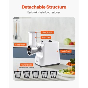 VEVOR Electric Cheese Grater Salad Maker, 200W Salad Shooter, Electric Vegetable Slicer Shredder Chopper for Fruits with 5 Attachments, Stainless Steel Food Cutter for Vegetables, and Cheeses