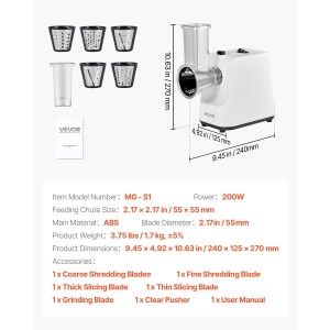 VEVOR Electric Cheese Grater Salad Maker, 200W Salad Shooter, Electric Vegetable Slicer Shredder Chopper for Fruits with 5 Attachments, Stainless Steel Food Cutter for Vegetables, and Cheeses