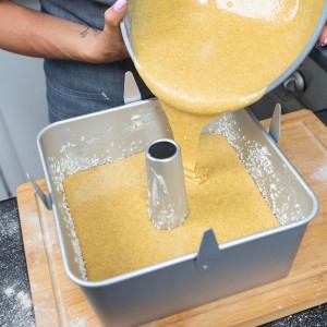 Square Tube Cake Pan, 28-Cup Capacity for 18-Cup Recipes, 10-Inch Anodized Aluminum Angel Food, Chiffon & Pound Cake Pan with Removable Bottom and Cooling Feet