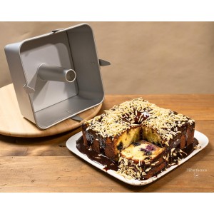 Square Tube Cake Pan, 28-Cup Capacity for 18-Cup Recipes, 10-Inch Anodized Aluminum Angel Food, Chiffon & Pound Cake Pan with Removable Bottom and Cooling Feet