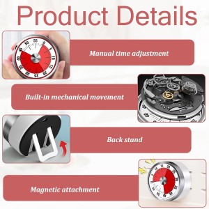 Kitchen Timers for Cooking,Kitchen Timer,Visual Timer for Kids,Mechanical Visual with Stand,Egg Timer,Cooking Timer No Batteries Required for Study, Chef Clock, Stainless Steel, Countdown