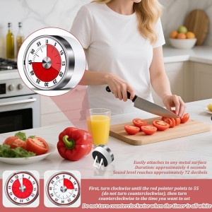 Kitchen Timers for Cooking,Kitchen Timer,Visual Timer for Kids,Mechanical Visual with Stand,Egg Timer,Cooking Timer No Batteries Required for Study, Chef Clock, Stainless Steel, Countdown