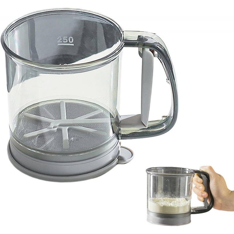 Flour Sifter for Baking,One-Hand Press Baking Sifter with Double-Layer Fine Mesh,for All Baking Flour Powdered Sugar Almond Powder and Cocoa Powder