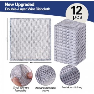 12pcs Scratch-Free Steel Dishcloths. Reusable, Quick-Dry, Odorless. Perfect for Dishes, Sinks, cookware. 7.87