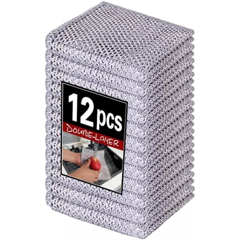12pcs Scratch-Free Steel Dishcloths. Reusable, Quick-Dry, Odorless. Perfect for Dishes, Sinks, cookware. 7.87