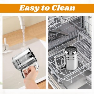 Flour Sifter, 4 in 1 Stainless Steel Baking Sifter with Powder Sugar Shaker Duster 3 Cup Double Layer Fine Mesh Sifter for Cakes, Pastries, Pies, Cupcakes and Desserts(COLOR:sliver)