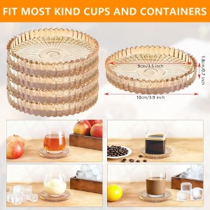 Round Modern Clear Coasters Set of 4, VIBRATITE 4 Inch Glass Cup Coaster Modern Crystal Coasters for Drinks Coffee Office Bar Kitchen Home Wedding Party Decor (Amber)