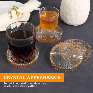 Round Modern Clear Coasters Set of 4, VIBRATITE 4 Inch Glass Cup Coaster Modern Crystal Coasters for Drinks Coffee Office Bar Kitchen Home Wedding Party Decor (Amber)