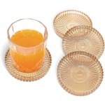 Round Modern Clear Coasters Set of 4, VIBRATITE 4 Inch Glass Cup Coaster Modern Crystal Coasters for Drinks Coffee Office Bar Kitchen Home Wedding Party Decor (Amber)