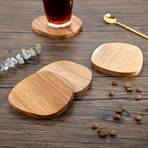 Acacia Wood Coasters Set of 4, 3.93 Inch Unique Shaped Non-Slip Wooden Coasters Without Holder for Wooden Coffee Table for Cups, Mugs, and Glasses