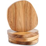 Acacia Wood Coasters Set of 4, 3.93 Inch Unique Shaped Non-Slip Wooden Coasters Without Holder for Wooden Coffee Table for Cups, Mugs, and Glasses