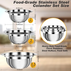Colander, Stainless Steel Colander with Mixing Bowls (3.5QT), 3Pcs Strainer for Kitchen Gadget Food Strainer Basket with Handle, Colanders Bowl for Pasta Noodles Spaghetti Vegetables Fruit (3.5+3+2QT)
