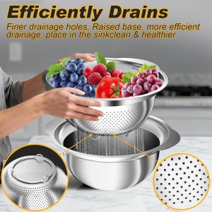 Colander, Stainless Steel Colander with Mixing Bowls (3.5QT), 3Pcs Strainer for Kitchen Gadget Food Strainer Basket with Handle, Colanders Bowl for Pasta Noodles Spaghetti Vegetables Fruit (3.5+3+2QT)