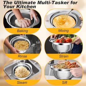 Colander, Stainless Steel Colander with Mixing Bowls (3.5QT), 3Pcs Strainer for Kitchen Gadget Food Strainer Basket with Handle, Colanders Bowl for Pasta Noodles Spaghetti Vegetables Fruit (3.5+3+2QT)