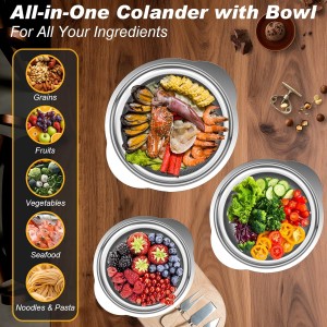 Colander, Stainless Steel Colander with Mixing Bowls (3.5QT), 3Pcs Strainer for Kitchen Gadget Food Strainer Basket with Handle, Colanders Bowl for Pasta Noodles Spaghetti Vegetables Fruit (3.5+3+2QT)