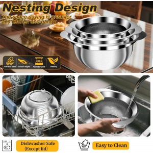 Colander, Stainless Steel Colander with Mixing Bowls (3.5QT), 3Pcs Strainer for Kitchen Gadget Food Strainer Basket with Handle, Colanders Bowl for Pasta Noodles Spaghetti Vegetables Fruit (3.5+3+2QT)