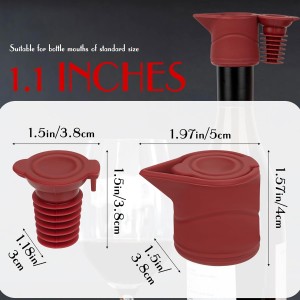 Wine Stopper And Pourer, Sealing Plug Can Be Fixed On The Flow Guide Nozzle for Preserve Freshness(3Pcs Red)
