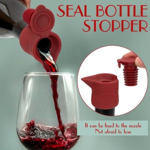 Wine Stopper And Pourer, Sealing Plug Can Be Fixed On The Flow Guide Nozzle for Preserve Freshness(3Pcs Red)