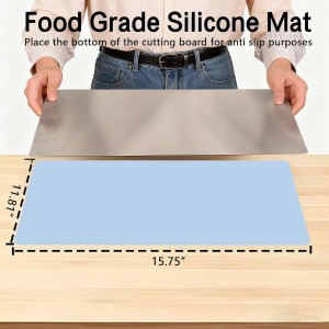 Large Stainless Steel Cutting Boards for Kitchen, Chopping Boards with Blue Non-slip Mat, Cutting Board with Counter Lip for Meat, Fruits, Vegetables, Bread,Dough(15.75" × 11.81")