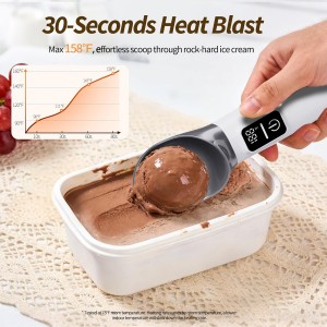 Heated Ice Cream Scoop Rechargeable, 5000mAh, 20W Fast Charging, 30s Heat Up, 158°F Electric Self-Warming Scooper for Hard Frozen Desserts, IP67 Waterproof, Auto Shut-Off