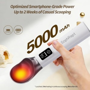 Heated Ice Cream Scoop Rechargeable, 5000mAh, 20W Fast Charging, 30s Heat Up, 158°F Electric Self-Warming Scooper for Hard Frozen Desserts, IP67 Waterproof, Auto Shut-Off