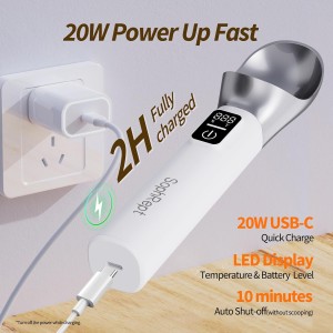 Heated Ice Cream Scoop Rechargeable, 5000mAh, 20W Fast Charging, 30s Heat Up, 158°F Electric Self-Warming Scooper for Hard Frozen Desserts, IP67 Waterproof, Auto Shut-Off