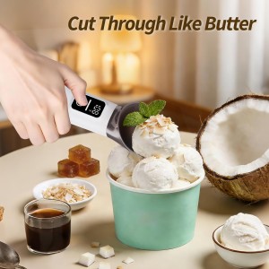 Heated Ice Cream Scoop Rechargeable, 5000mAh, 20W Fast Charging, 30s Heat Up, 158°F Electric Self-Warming Scooper for Hard Frozen Desserts, IP67 Waterproof, Auto Shut-Off