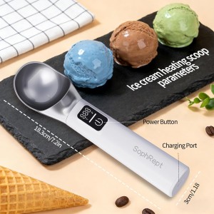 Heated Ice Cream Scoop Rechargeable, 5000mAh, 20W Fast Charging, 30s Heat Up, 158°F Electric Self-Warming Scooper for Hard Frozen Desserts, IP67 Waterproof, Auto Shut-Off