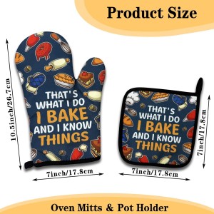 Funny Baking Oven Mitts and Pot Holders Set of 3, That's What I Do I Bake and I Know Things, Heat Resistant Non-Slip Kitchen Mitts Hot Pads, Christmas Baking Gifts for Women Mom Wife Baker