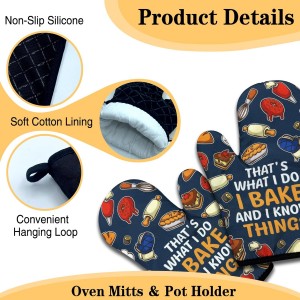 Funny Baking Oven Mitts and Pot Holders Set of 3, That's What I Do I Bake and I Know Things, Heat Resistant Non-Slip Kitchen Mitts Hot Pads, Christmas Baking Gifts for Women Mom Wife Baker