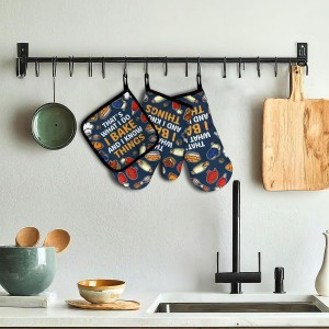 Funny Baking Oven Mitts and Pot Holders Set of 3, That's What I Do I Bake and I Know Things, Heat Resistant Non-Slip Kitchen Mitts Hot Pads, Christmas Baking Gifts for Women Mom Wife Baker