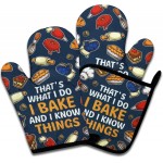 Funny Baking Oven Mitts and Pot Holders Set of 3, That's What I Do I Bake and I Know Things, Heat Resistant Non-Slip Kitchen Mitts Hot Pads, Christmas Baking Gifts for Women Mom Wife Baker