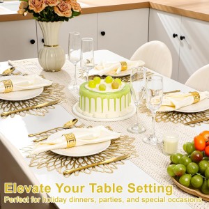 Set of 4 Round Placemats Gold, Heat-Resistant PVC Table Mats with Luxury Metallic Glossy Finish for Thanksgiving Christmas Wedding Party Decor, Easy to Clean