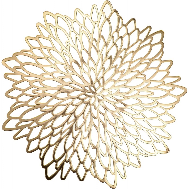 Set of 4 Round Placemats Gold, Heat-Resistant PVC Table Mats with Luxury Metallic Glossy Finish for Thanksgiving Christmas Wedding Party Decor, Easy to Clean