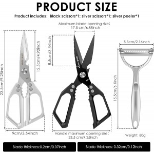 3Pcs Kitchen Shears and Vegetable Peeler Set, Heavy Duty Poultry Shears, Japanese Kitchen Scissors All Purpose, Food Cooking Scissors for Meat, Chicken Bones, Turkey, and Fish, Dishwasher Safe