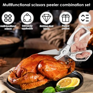3Pcs Kitchen Shears and Vegetable Peeler Set, Heavy Duty Poultry Shears, Japanese Kitchen Scissors All Purpose, Food Cooking Scissors for Meat, Chicken Bones, Turkey, and Fish, Dishwasher Safe