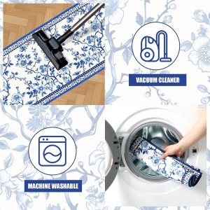 2 Pcs Blue and White Chinoiserie Kitchen Mat Floral Rugs Washable Cute Aesthetic Soft Mats Non-Slip for Kitchen Party Seasonal Home Entrance Decor