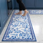 2 Pcs Blue and White Chinoiserie Kitchen Mat Floral Rugs Washable Cute Aesthetic Soft Mats Non-Slip for Kitchen Party Seasonal Home Entrance Decor