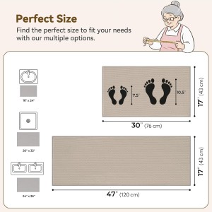 GRANNY SAYS Kitchen Mats for Floor, Kitchen Rugs Sets of 2 Non Slip Washable, Absorbent Kitchen Runner Rugs, 17×30 + 17×47 Anti Fatigue Kitchen Floor Mat 2 Piece with Rubber Backing, Tan