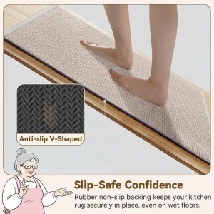 GRANNY SAYS Kitchen Mats for Floor, Kitchen Rugs Sets of 2 Non Slip Washable, Absorbent Kitchen Runner Rugs, 17×30 + 17×47 Anti Fatigue Kitchen Floor Mat 2 Piece with Rubber Backing, Tan