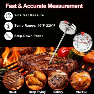 Meat Thermometer Cooking Thermometer Stainless Steel Kitchen Thermometer Temperature Labeled for Poultry, Pork, Beef