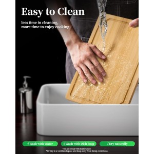 Kitchen Cutting Board Set - 3-Piece Wooden Cutting Boards for Kitchen with Juice Groove, Handles, Hang Holes, Stylish Kitchen Essentials for Chpping & Serving, Natural, 0.4"Th - (L+M+S)