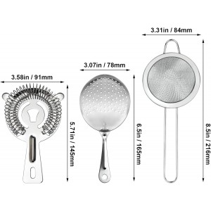 3-IN-1 Cocktail Strainer Set, Includes Julep, Hawthorne, Fine Mesh Strainer, Food Grade 304 Stainless Steel, Complete Set Covering All Cocktail Straining Techniques, Essential Home Bar Tools