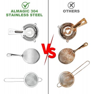 3-IN-1 Cocktail Strainer Set, Includes Julep, Hawthorne, Fine Mesh Strainer, Food Grade 304 Stainless Steel, Complete Set Covering All Cocktail Straining Techniques, Essential Home Bar Tools