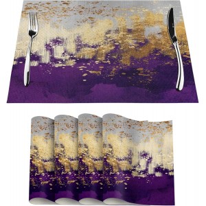Purple Gold Abstract Linen Placemats Set...