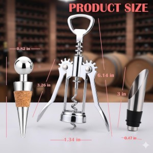 Wine Opener Gift Set-Wing Corkscrew, Foil Cutter, Pourer and Wine Bottle Stopper Accessories Kit for Wine Lovers