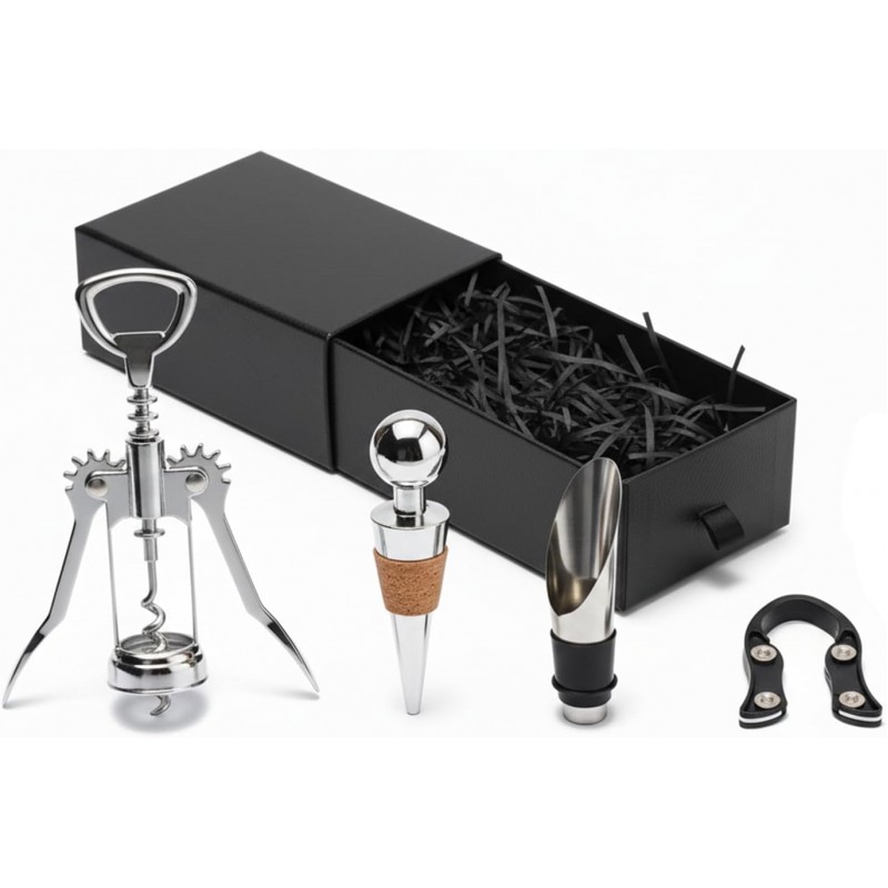 Wine Opener Gift Set-Wing Corkscrew, Foil Cutter, Pourer and Wine Bottle Stopper Accessories Kit for Wine Lovers