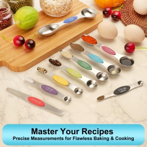 Magnetic Measuring Spoons Set of 9 with Leveler, Color-Coded Dual Sided Stainless Steel Measuring Spoon Set, Stackable Teaspoon and Tablespoon Set for Baking, Cooking, Kitchen Gadgets Dishwasher Safe