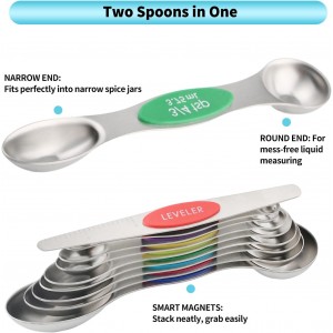 Magnetic Measuring Spoons Set of 9 with Leveler, Color-Coded Dual Sided Stainless Steel Measuring Spoon Set, Stackable Teaspoon and Tablespoon Set for Baking, Cooking, Kitchen Gadgets Dishwasher Safe
