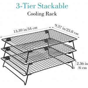 3PCS Stackable Cooling Rack for Baking, 13.3 x 9.3 Inch Carbon Steel Wire Rack with Folding Legs for Cookie Cake Pizza Jerky, Multi-Use Bread Oven Racks for Cooking Roasting Drying Grilling